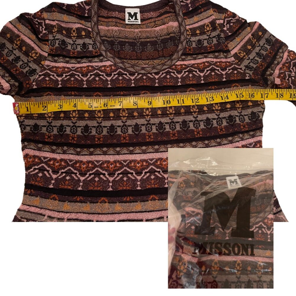 MISSONI VALENTINO S.P.A. MULTICOLOR LUREX JACQUARD KNIT DRESS SZ 10, SCOOP NECK - Picture 12 of 13